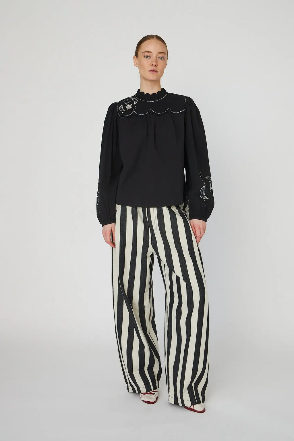 Black Moon And Star Embroidered Blouse