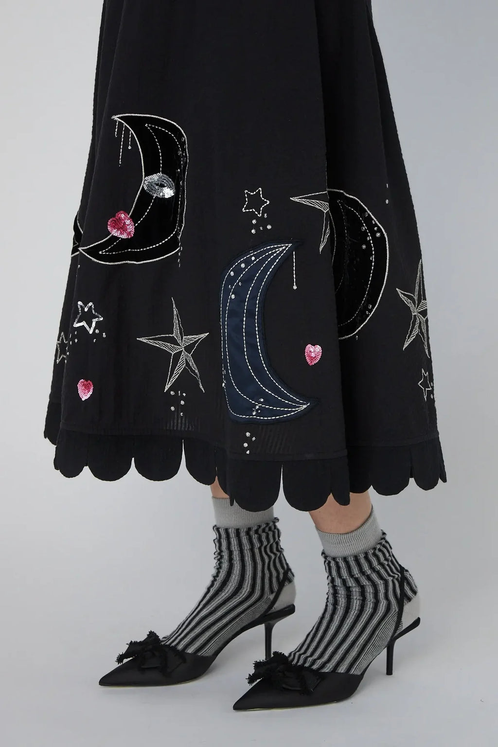 Black Moon And Star Embroidered Midi Dress - Last One (size 38)