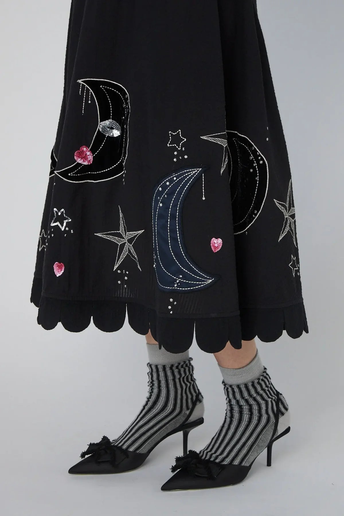 Black Moon And Star Embroidered Midi Dress - Last One (size 38)