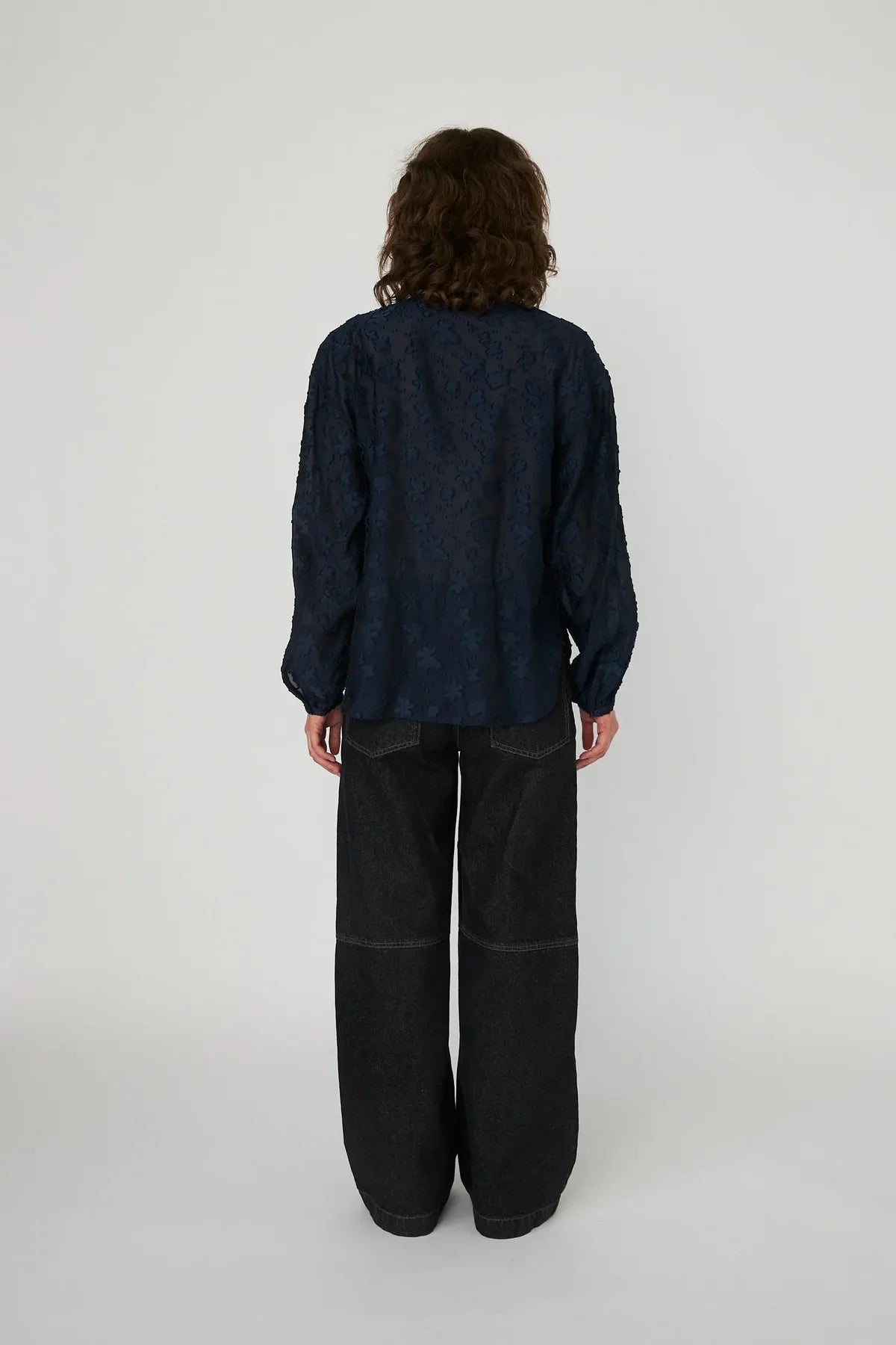 Navy Floral Jacquard Loose Shirt