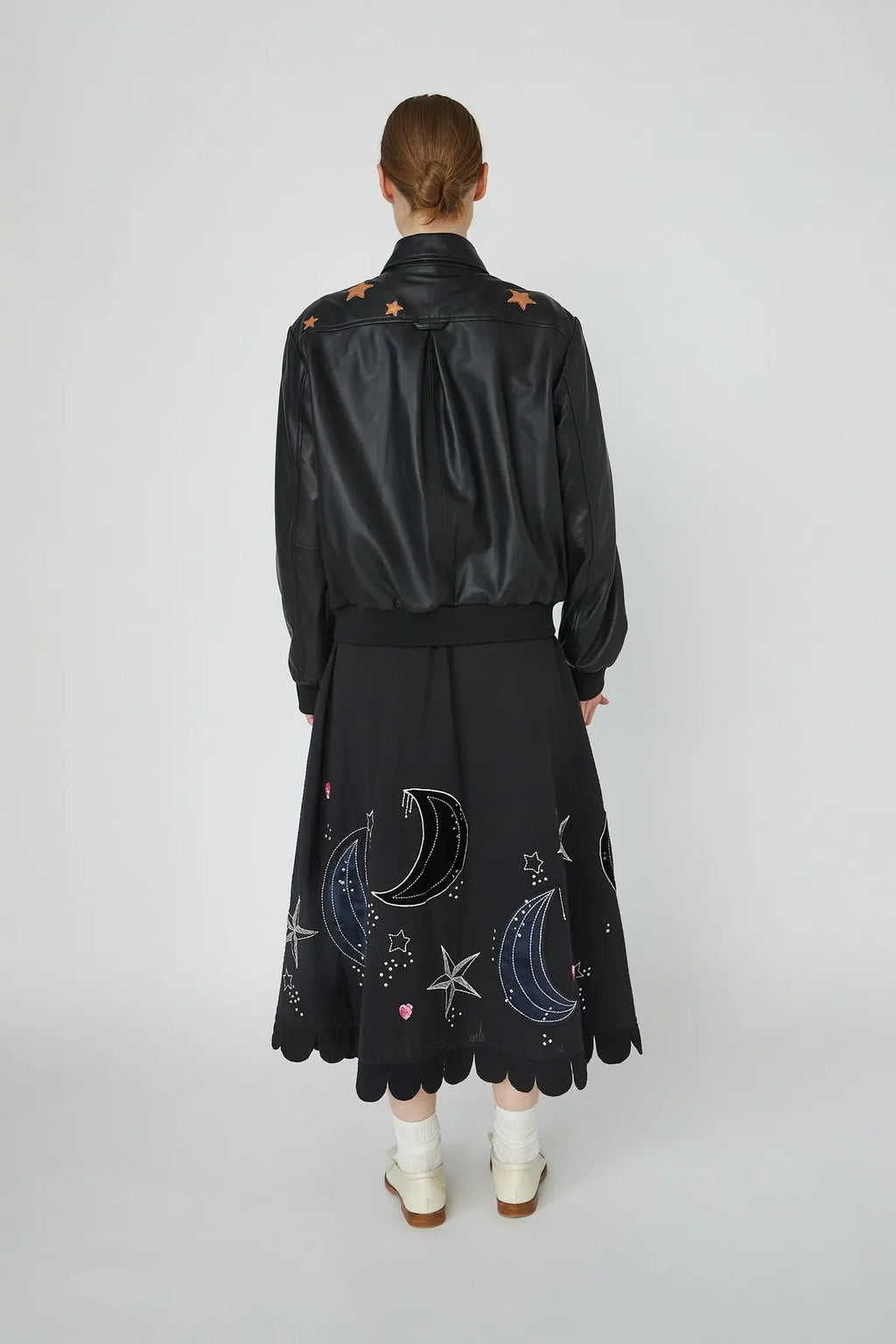 Black Starlight Leather Bomber Jacket