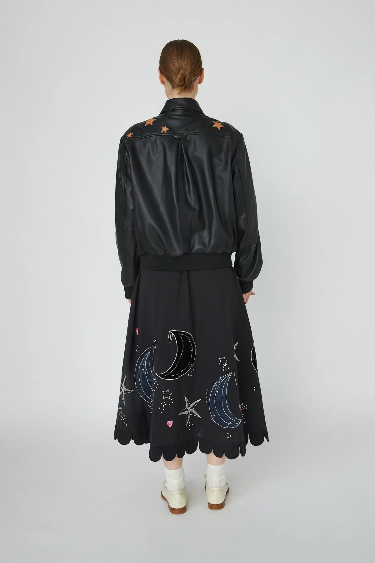 Black Starlight Leather Bomber Jacket