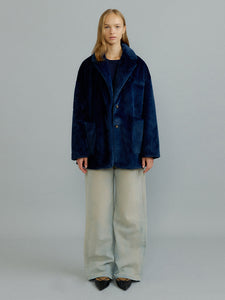 Dark Navy Fur Jacket - Last One (Size XSmall)