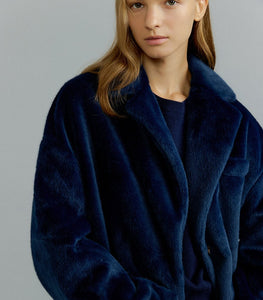 Dark Navy Fur Jacket - Last One (Size XSmall)