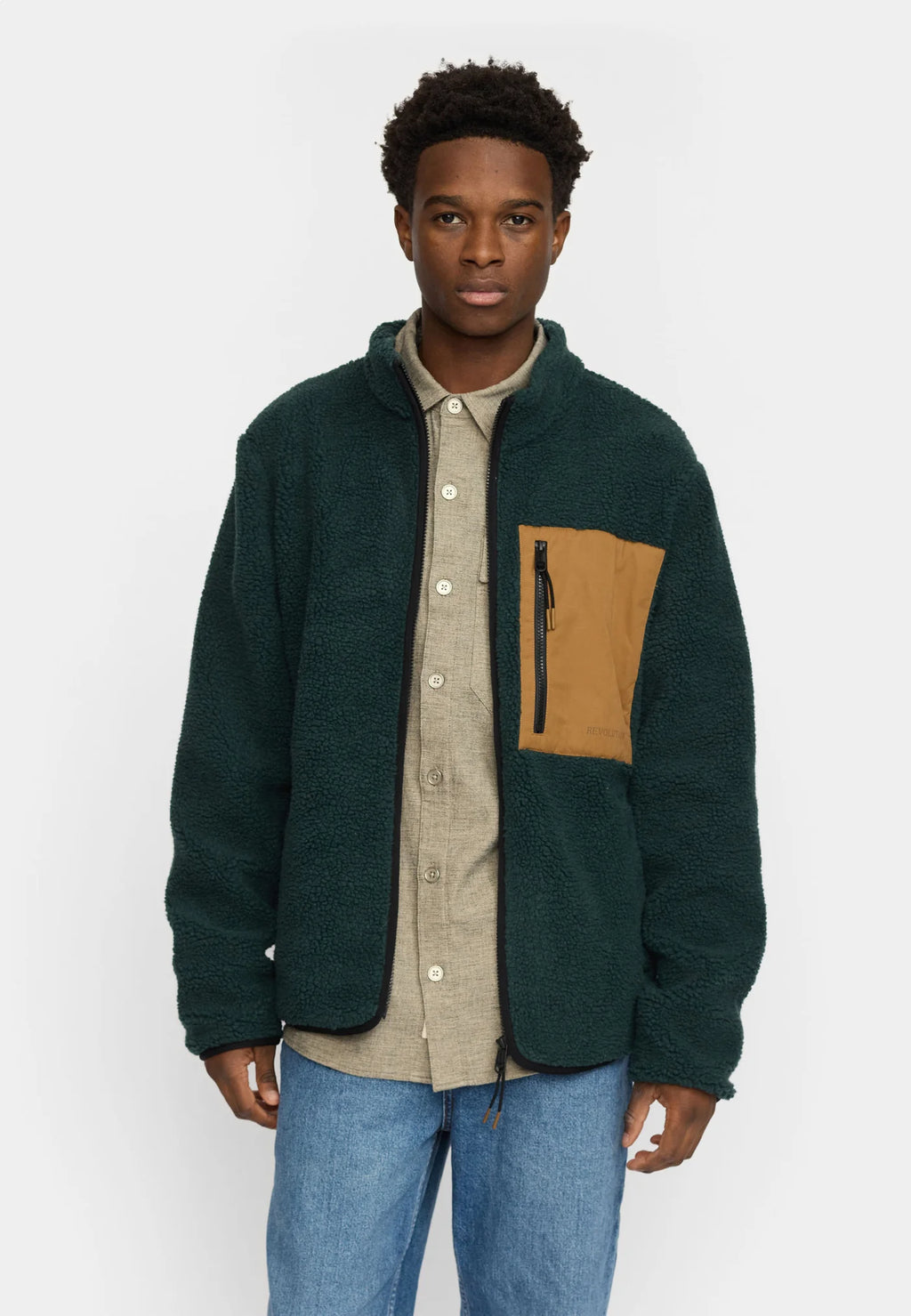 Dark Green Pocket Teddy Jacket