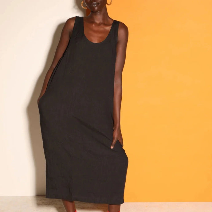 Basic Linen Shift Dress Black