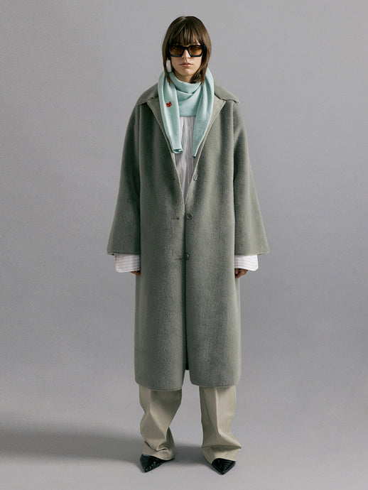 Sage Green Faux Fur Collared Coat