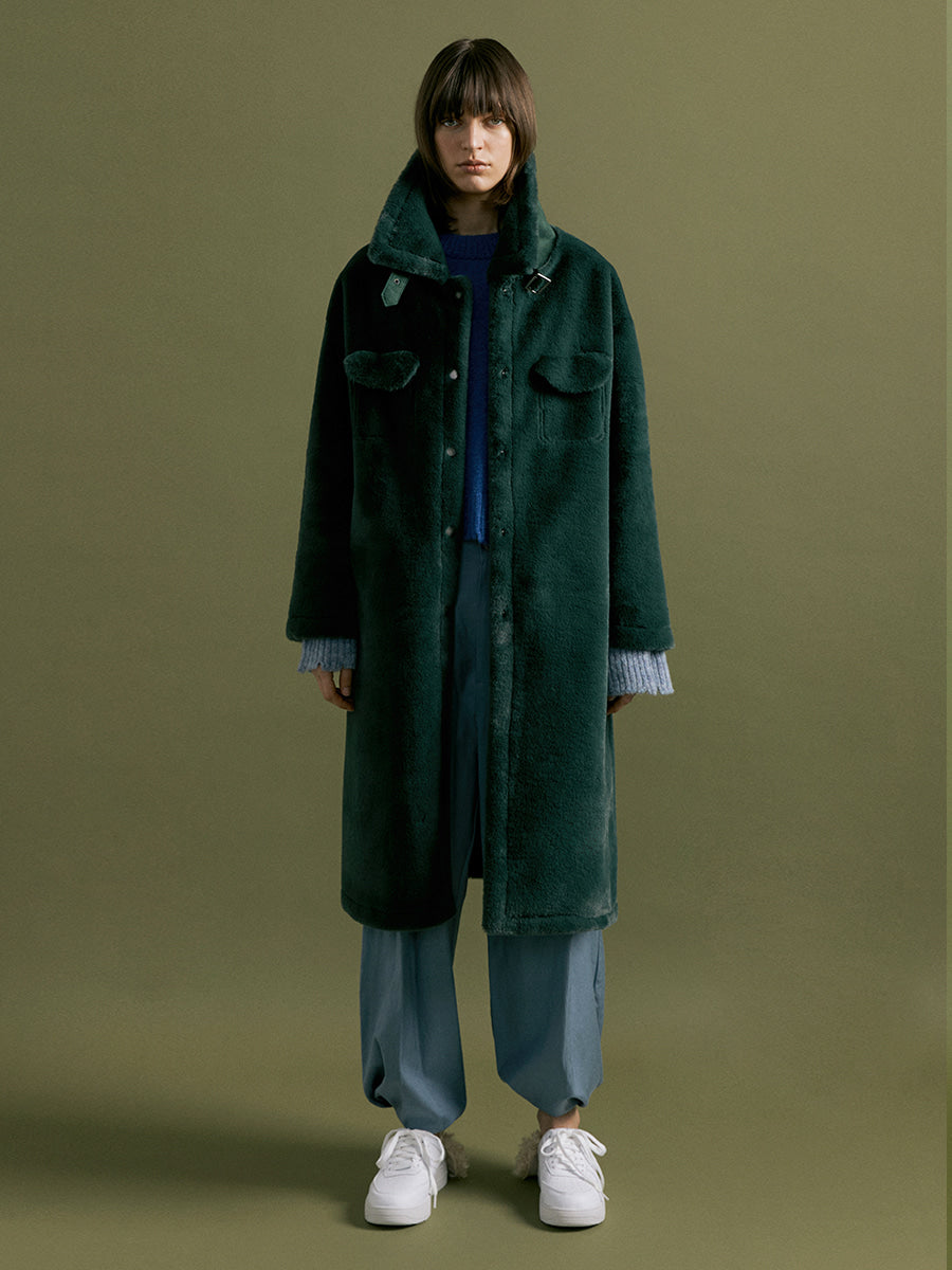 Forest Green Shearling Bonded Coat