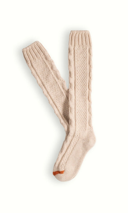 Wool Collection High Knee Cable Knit Natural  Socks (36-39)