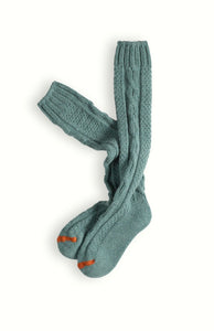 Wool Collection High Knee Cable Knit Green Socks (36-39)