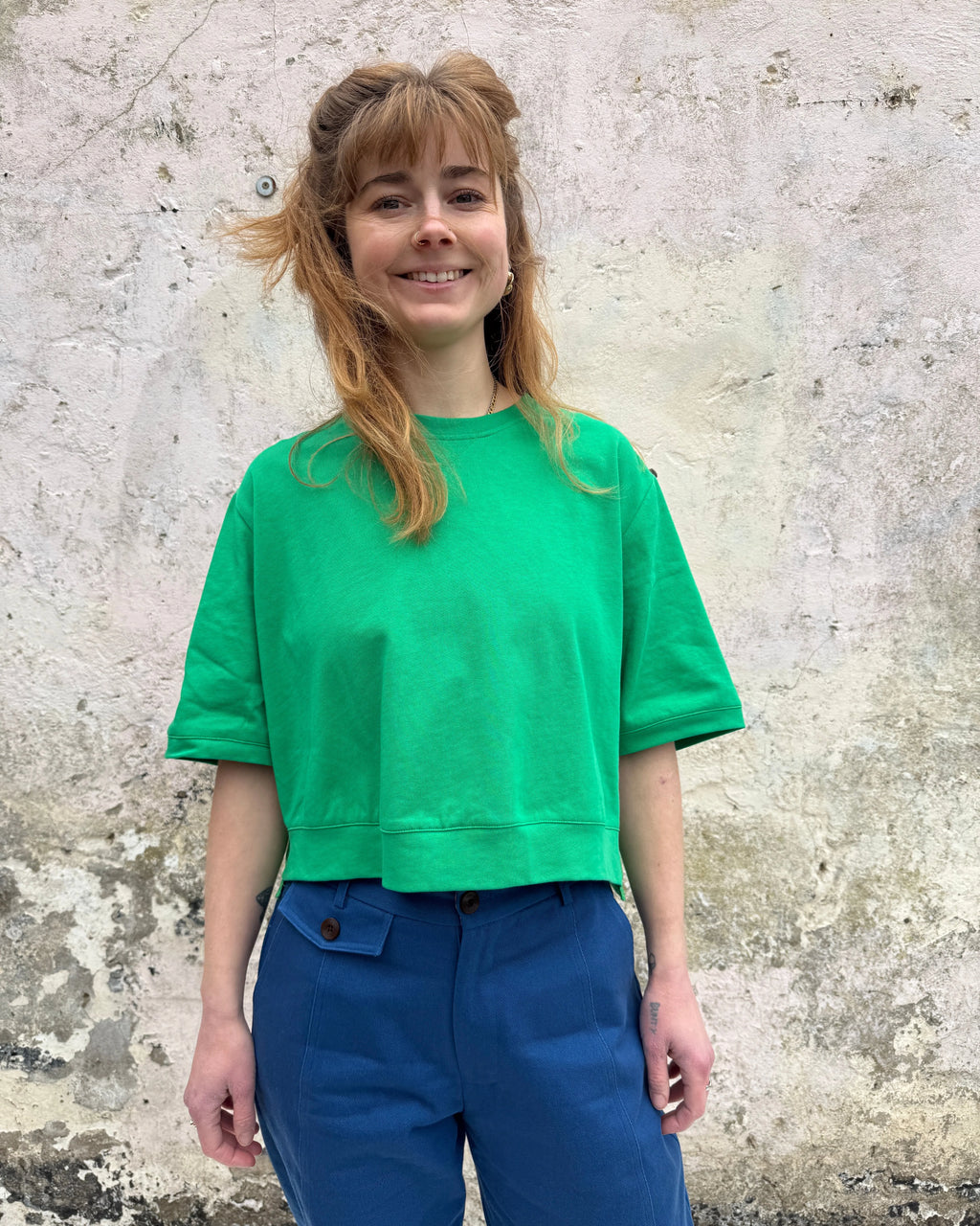 Green Broderie Jersey Mix Top - Last One