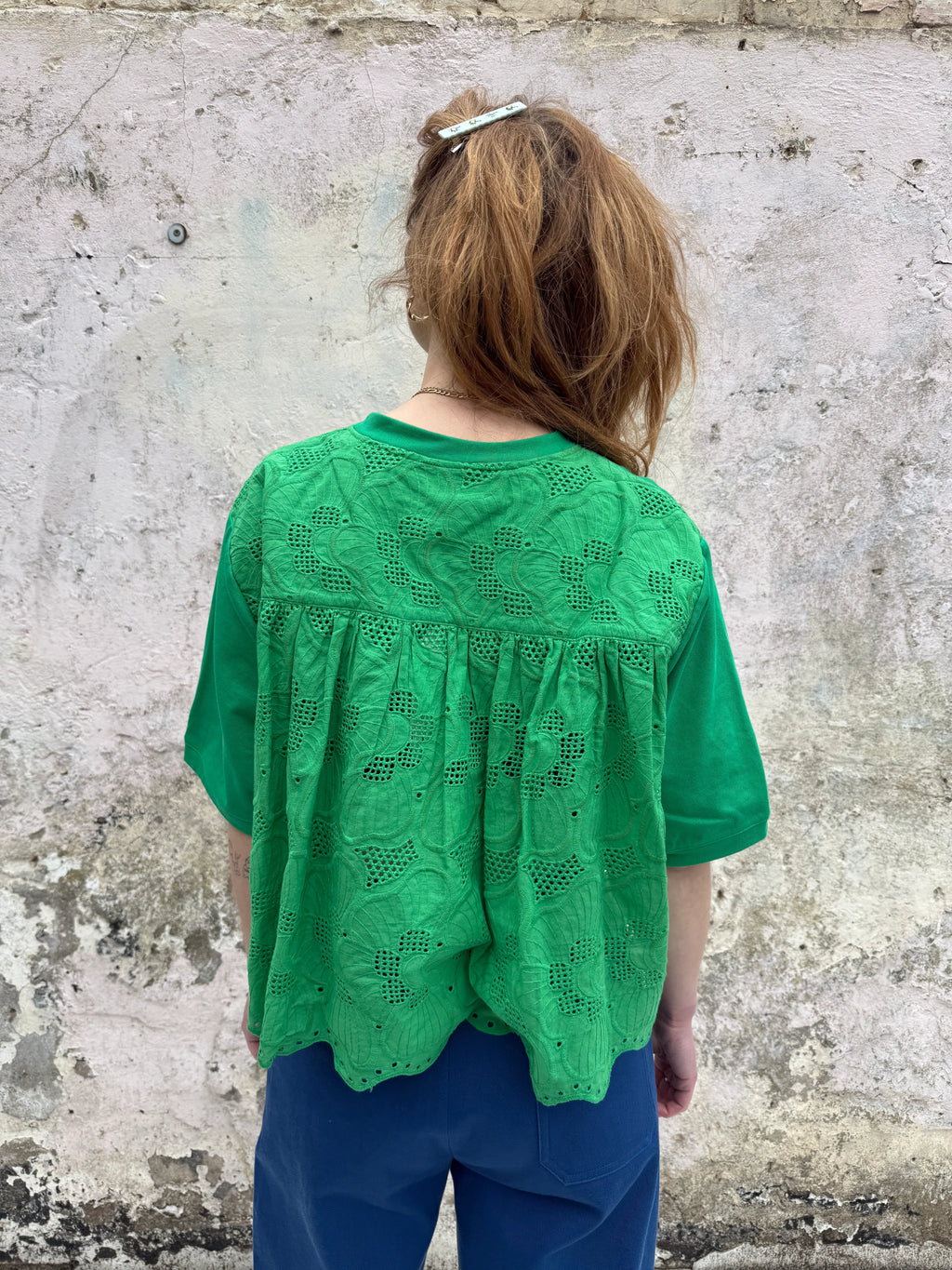 Green Broderie Jersey Mix Top - Last One