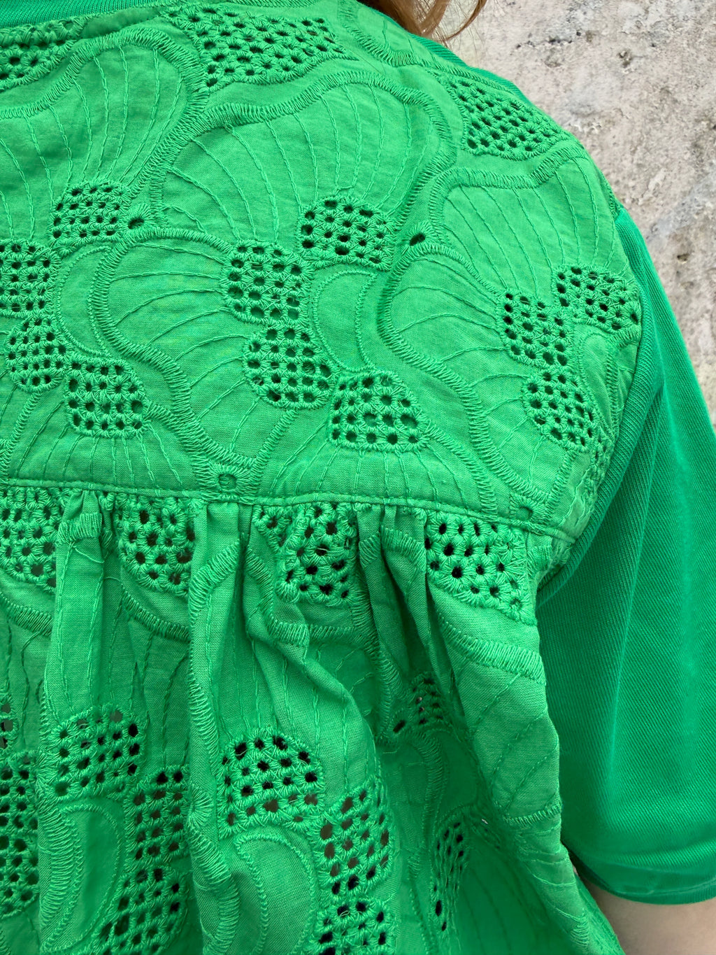 Green Broderie Jersey Mix Top - Last One