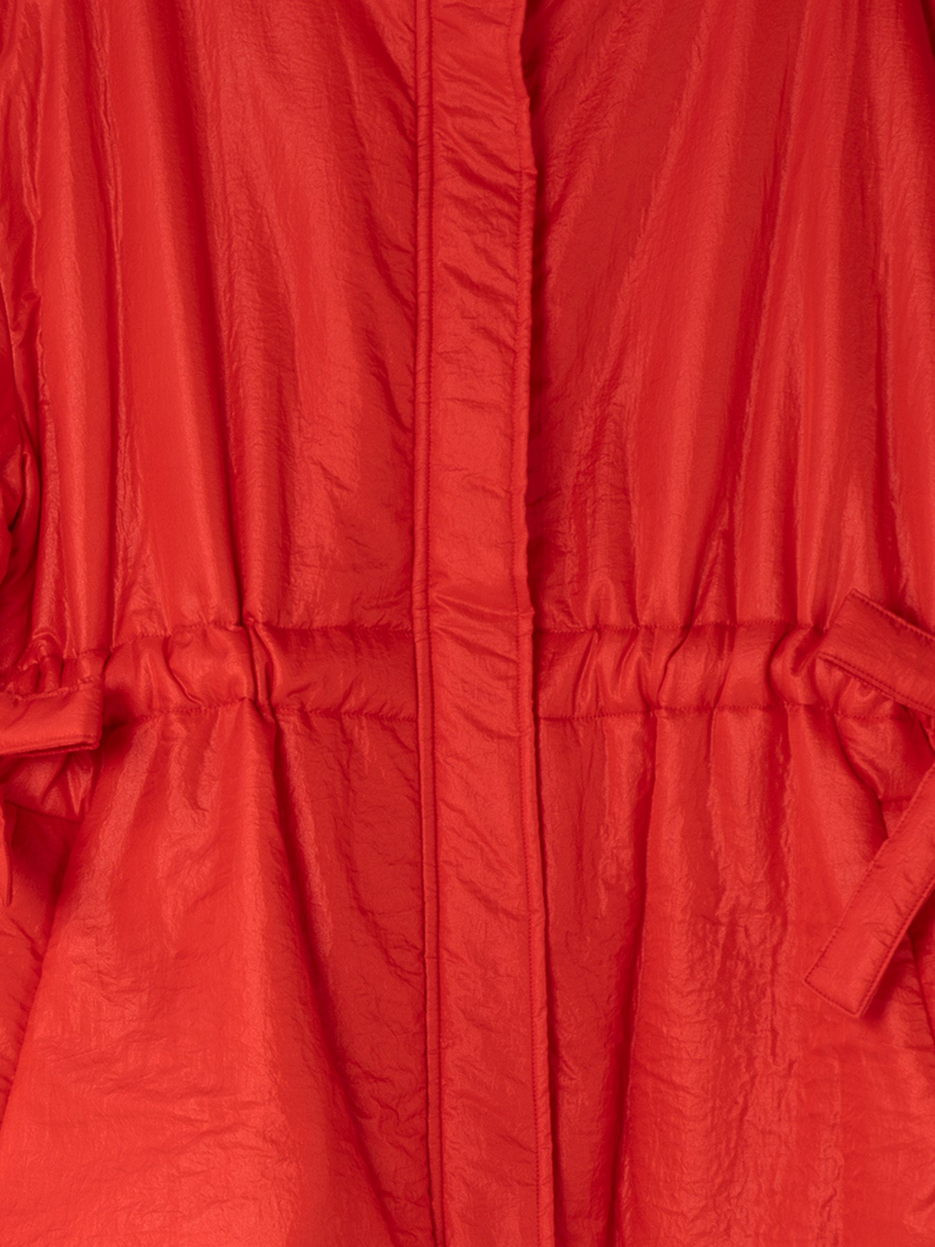 Ribbon Shirring Puffer Jacket Red