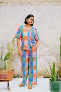 Grid Print Straight Leg Trouser