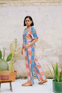 Grid Print Straight Leg Trouser