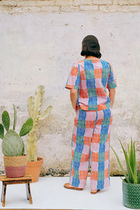 Grid Print Straight Leg Trouser