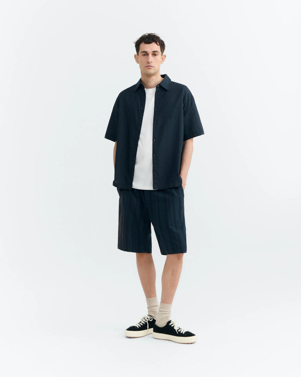 Navy Dappled Stripe Gasper Shorts