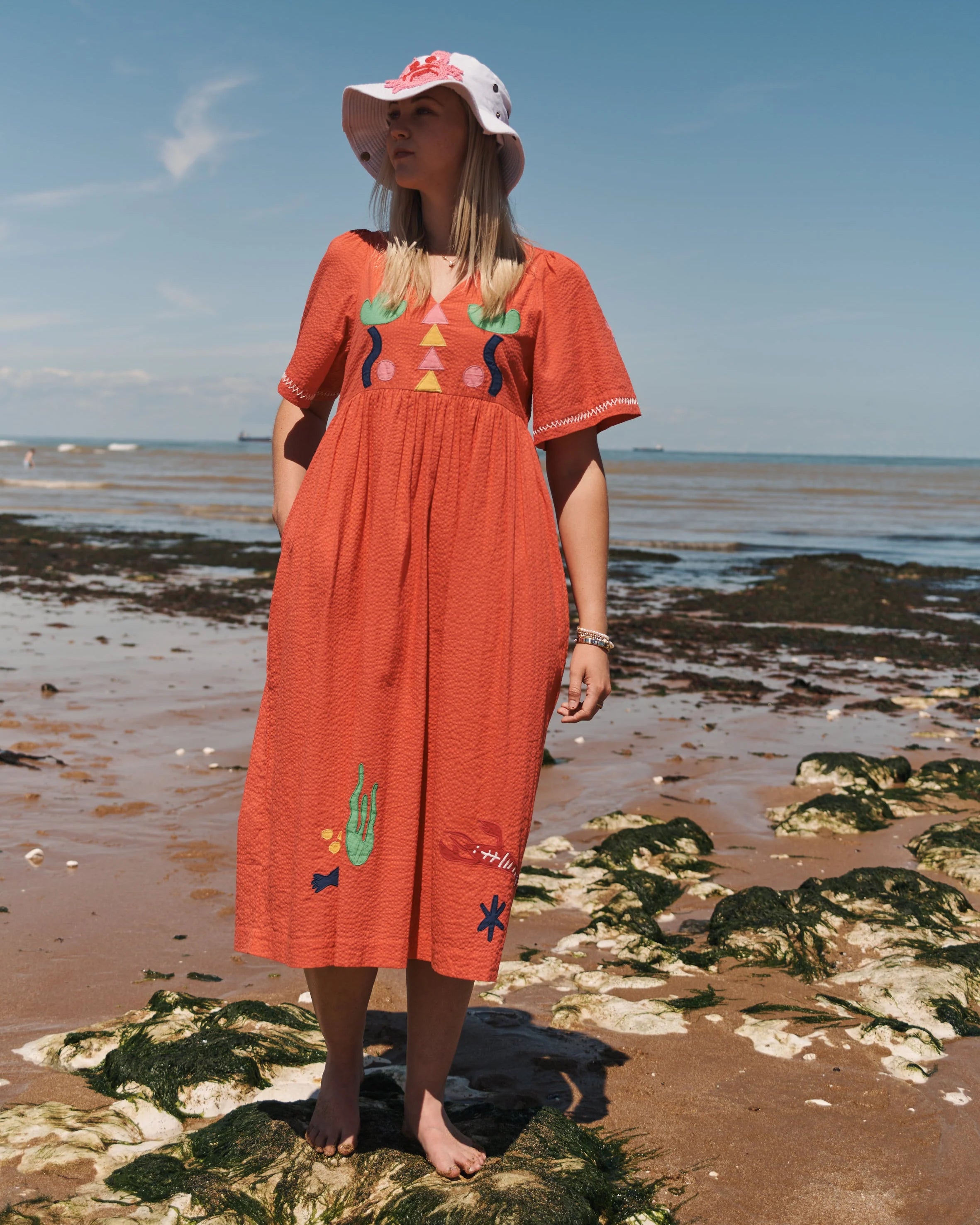 Washed Red Seersucker Etta Dress