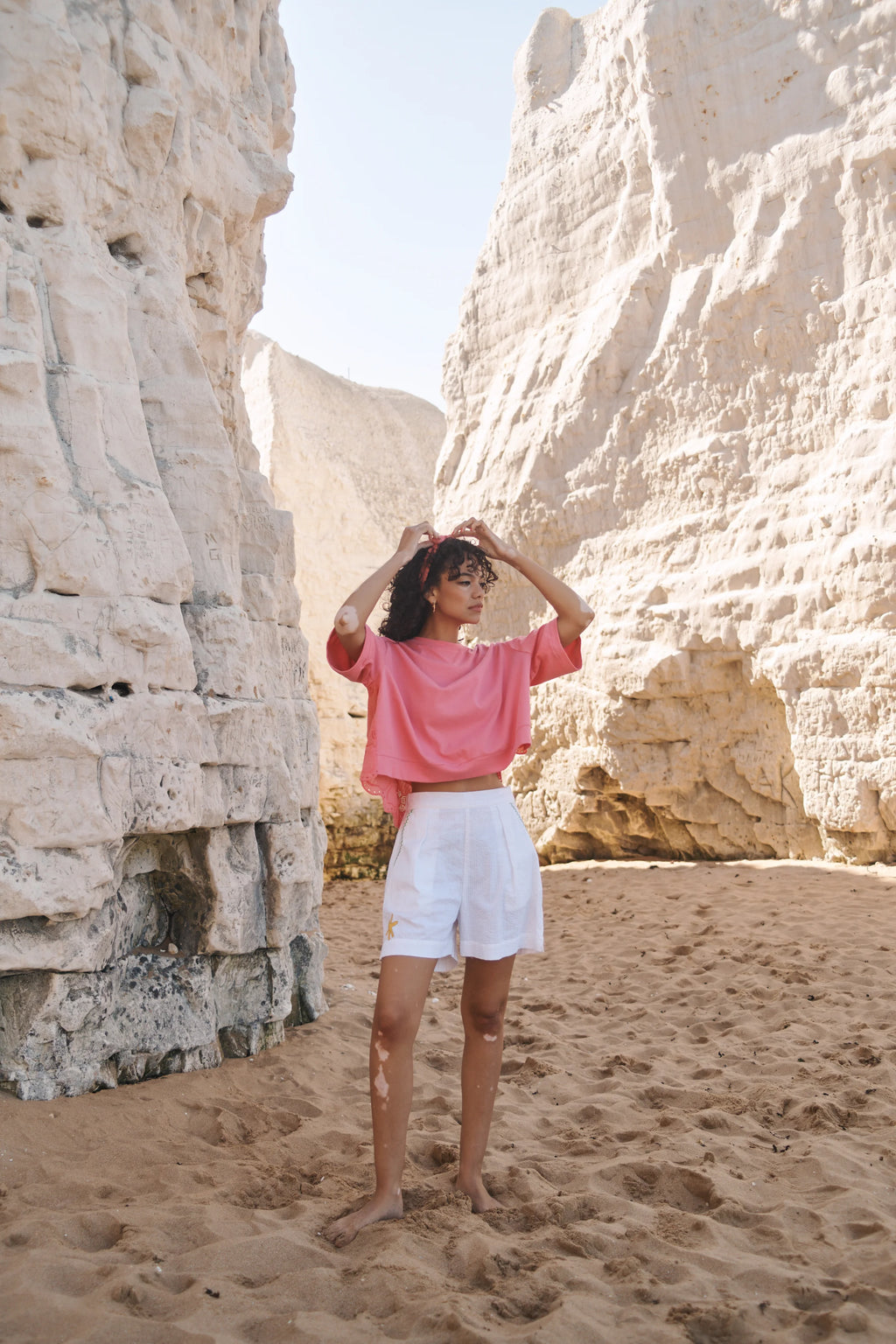 Pink Broderie Jersey Mix Top