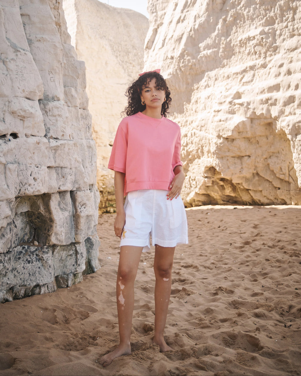 Pink Broderie Jersey Mix Top