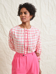 Pink Check Batwing Blouse