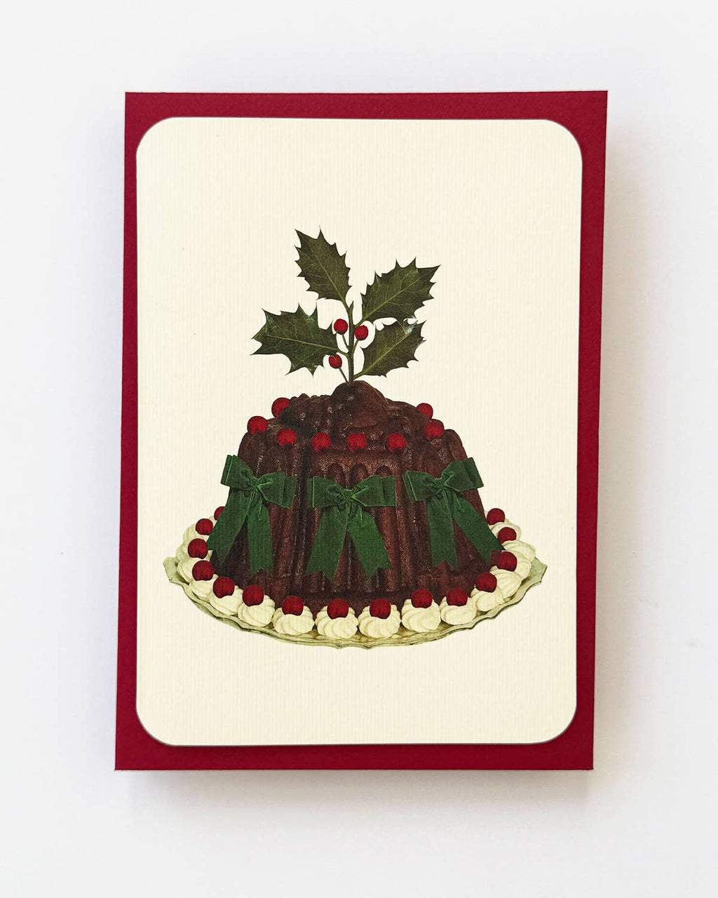 Christmas Plum Pudding Green Bows Greeting Card