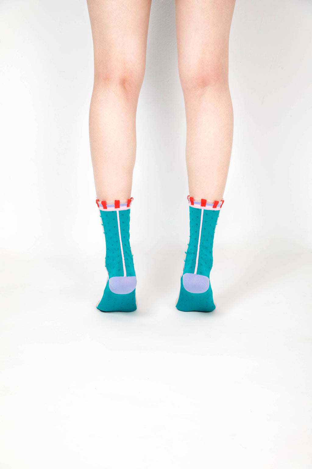 Teal Green Grids with Polka Dots Sheer Socks