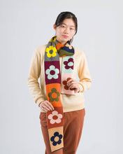 Flower Block Skinny Knit Scarf: Desert