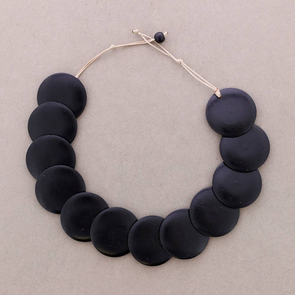 Choker Necklace Beads Wood Black