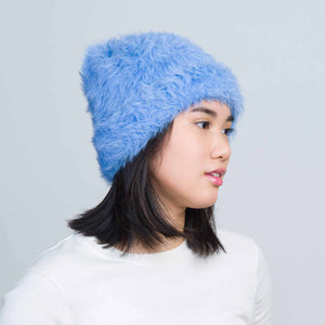 Faux Fur Knit Beanie: Periwinkle