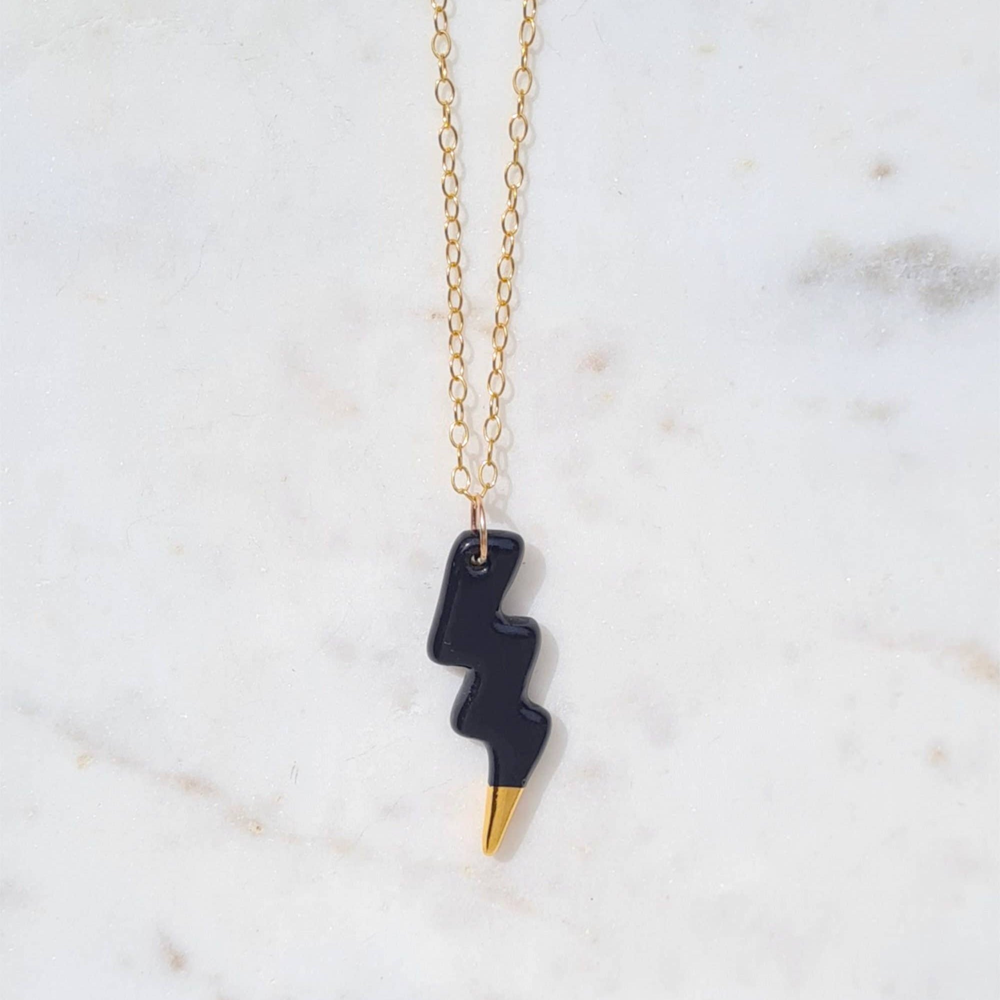 Strike Pendant Necklace - Porcelain with Gold Tip