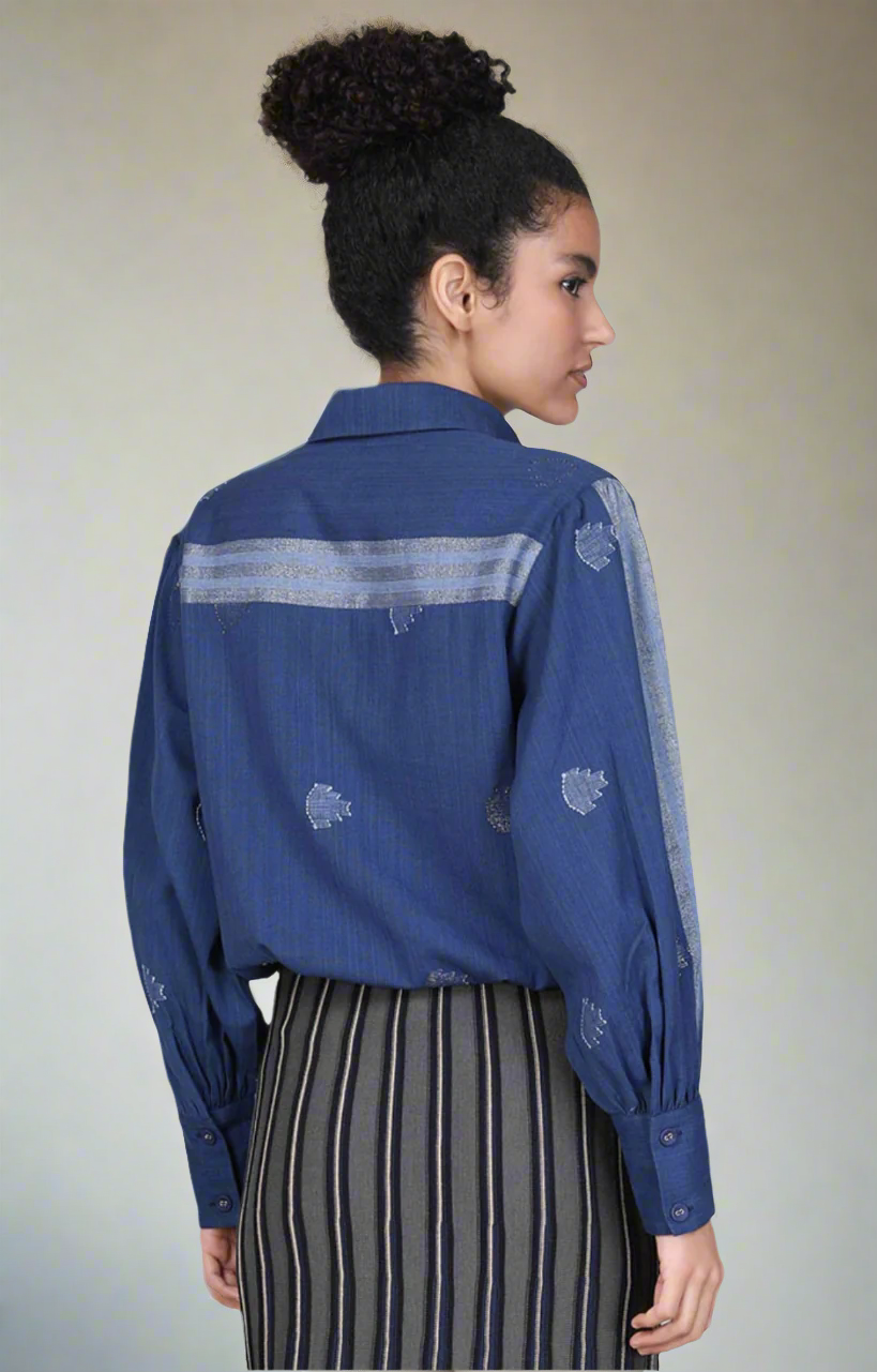 Indigo Embroidered Shirt- Large