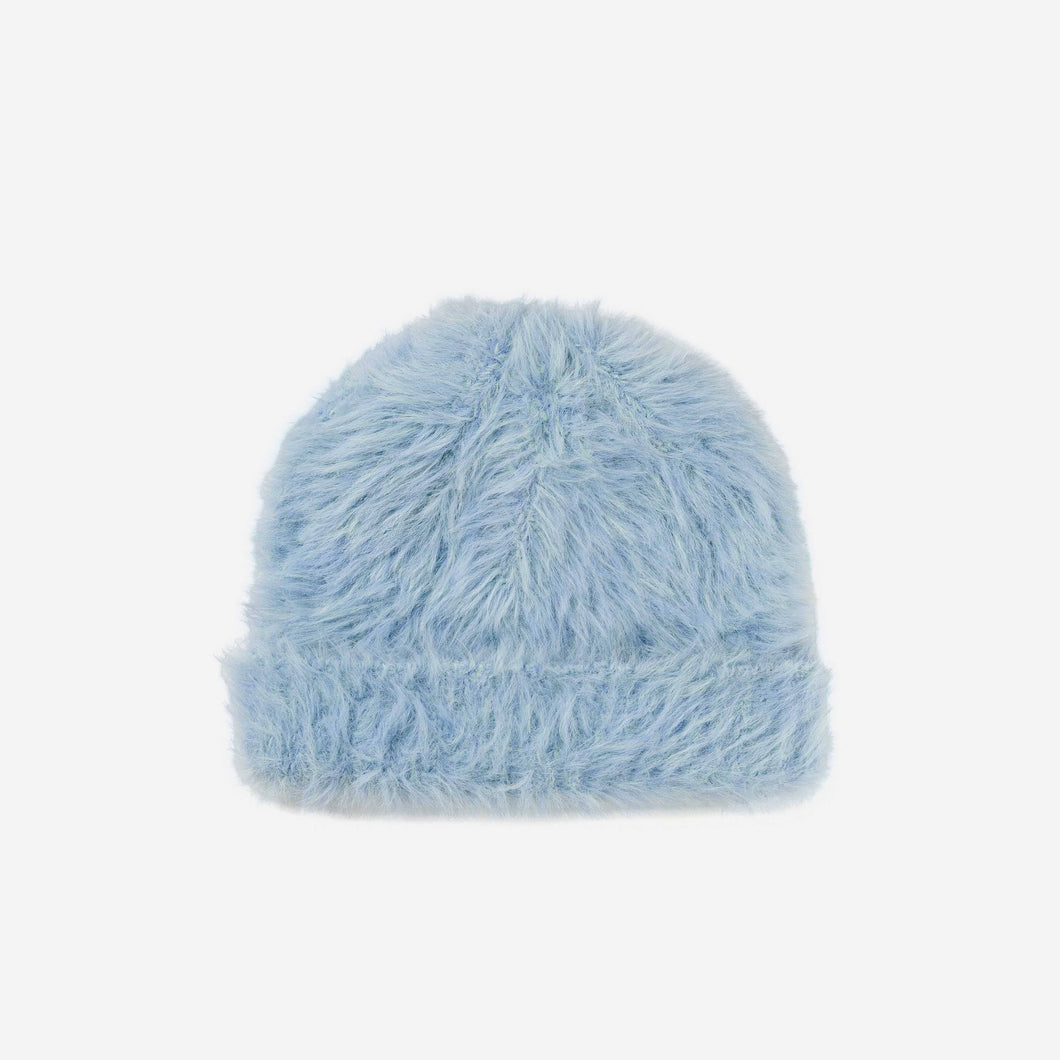 Faux Fur Knit Beanie: Periwinkle