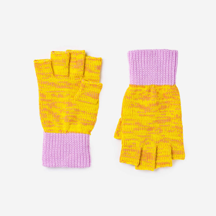 Yellow Pink Colorblock Fingerless Gloves