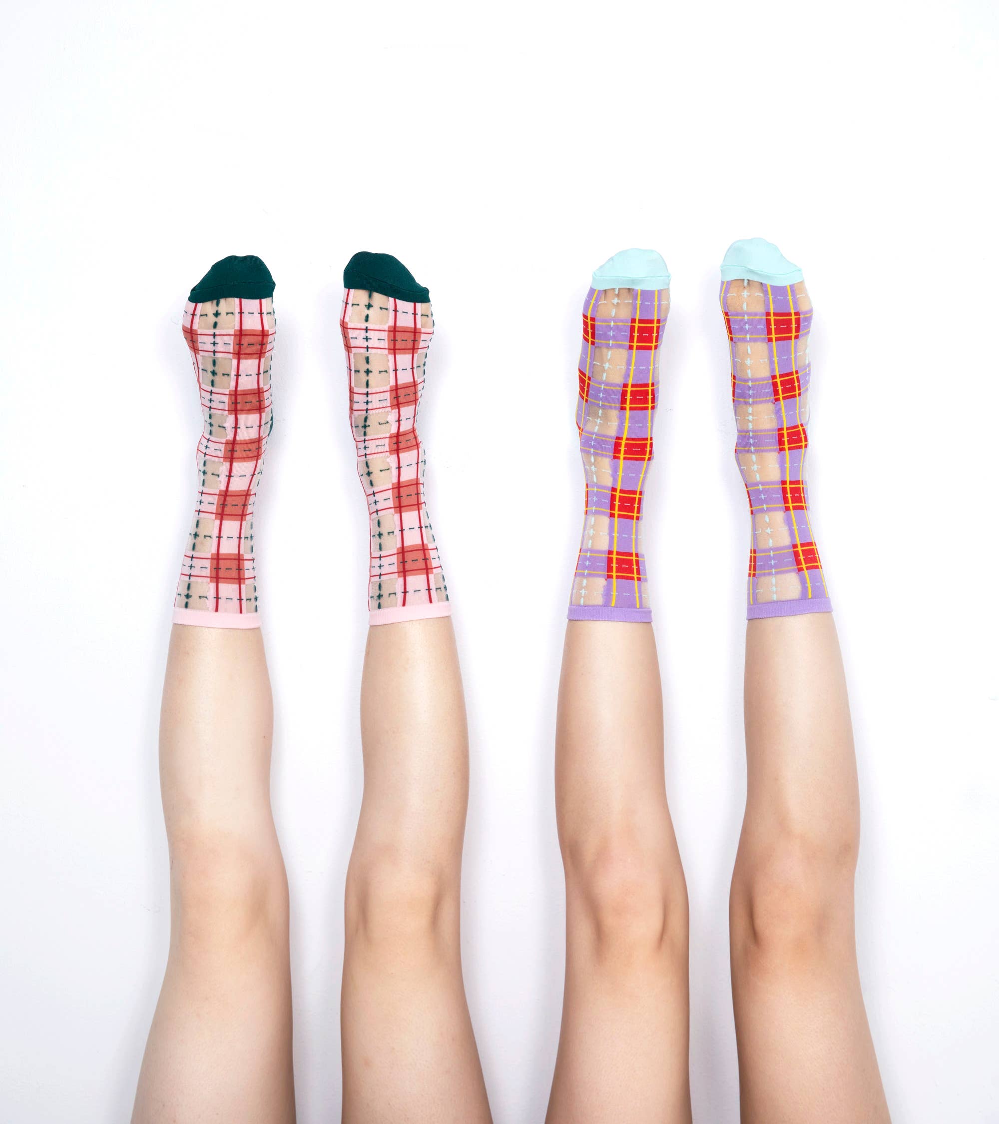 Tartan Sheer Socks - Pink and Peach