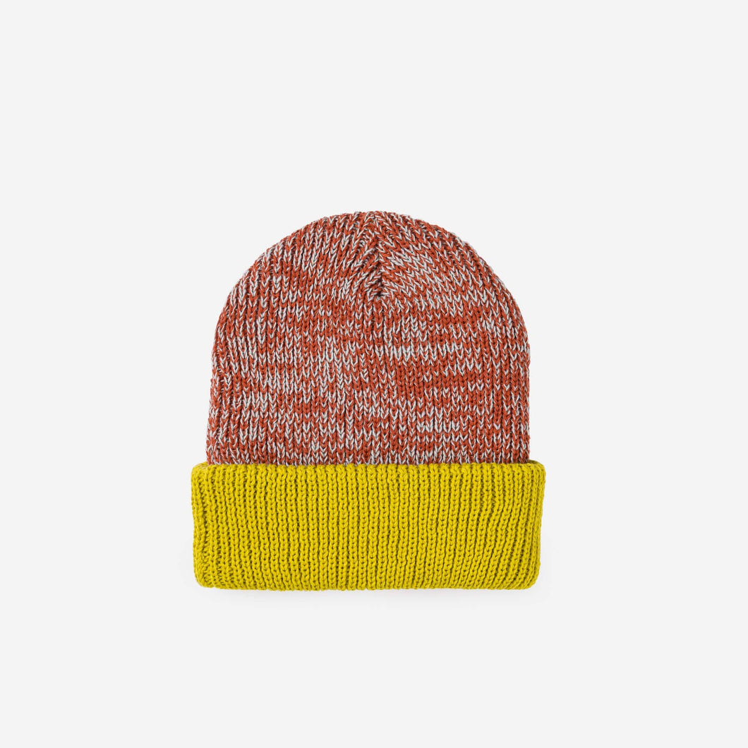 Ochre Rust Colorblock Plush Knit Beanie