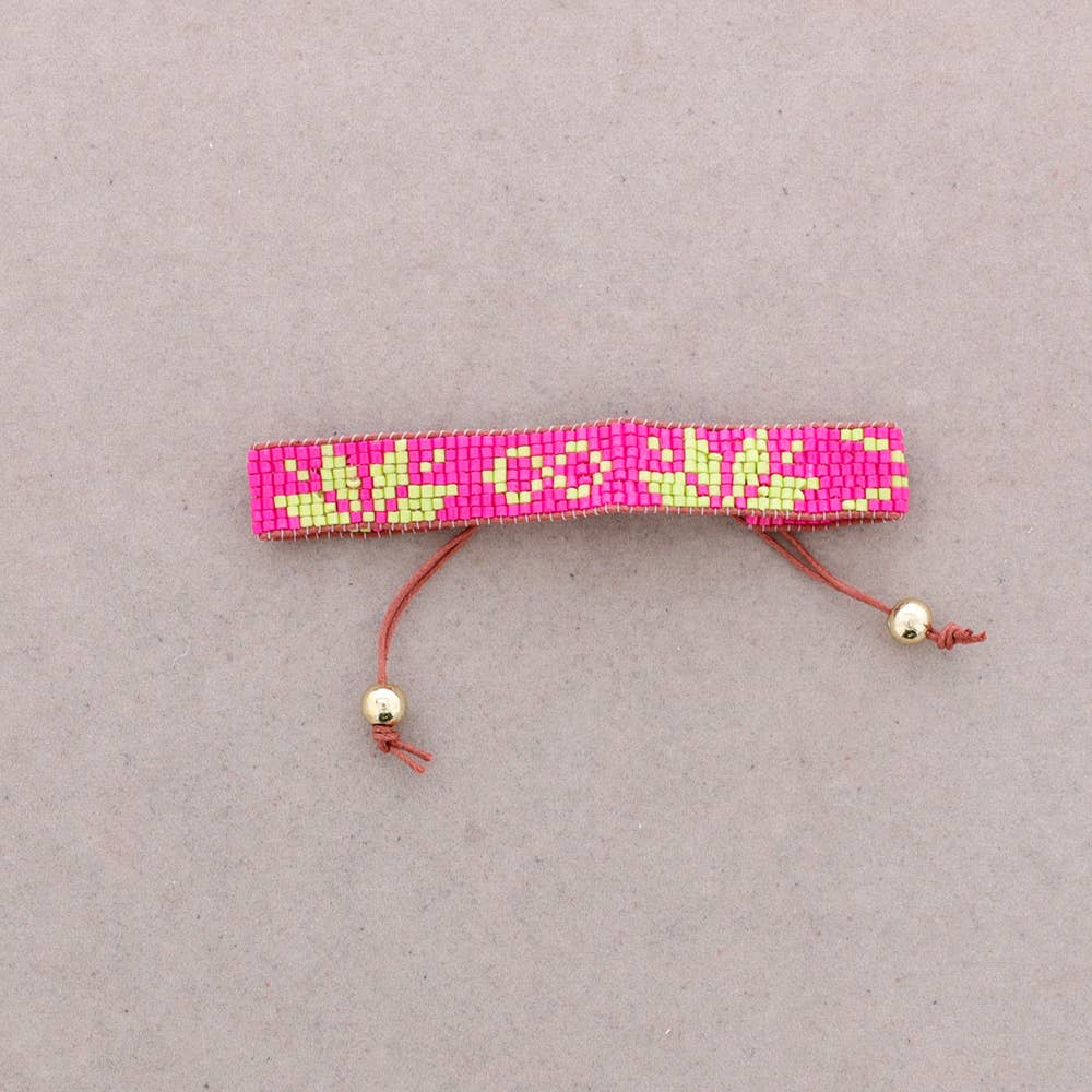 Fuchsia Macramé Beaded Bracelet