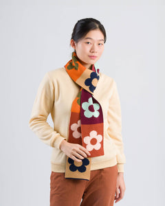 Flower Block Skinny Knit Scarf: Desert