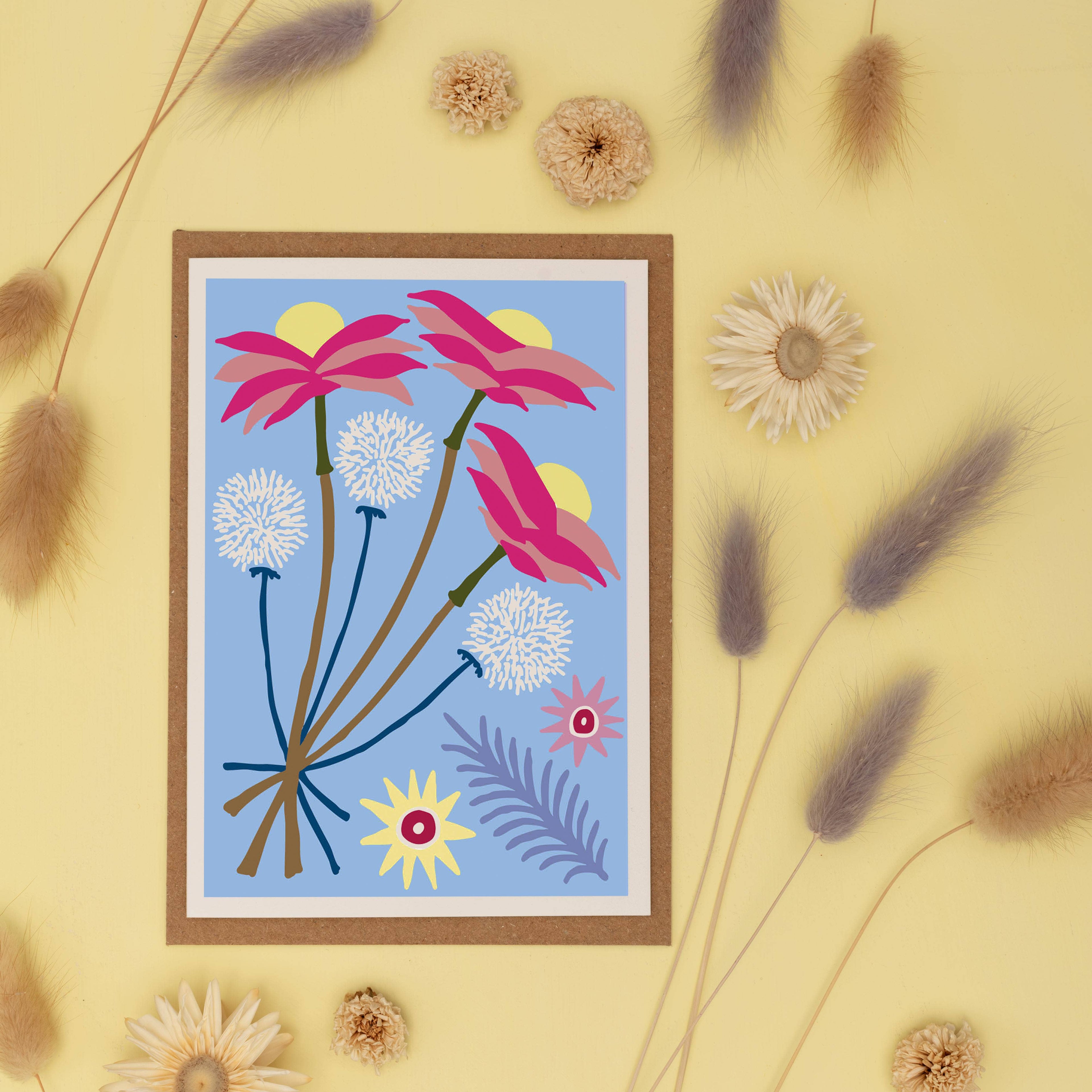 Pastel Blue All Occasions Dried Flower Card