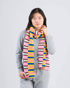 Zipper Stripe Big Scarf: Peach Cobalt