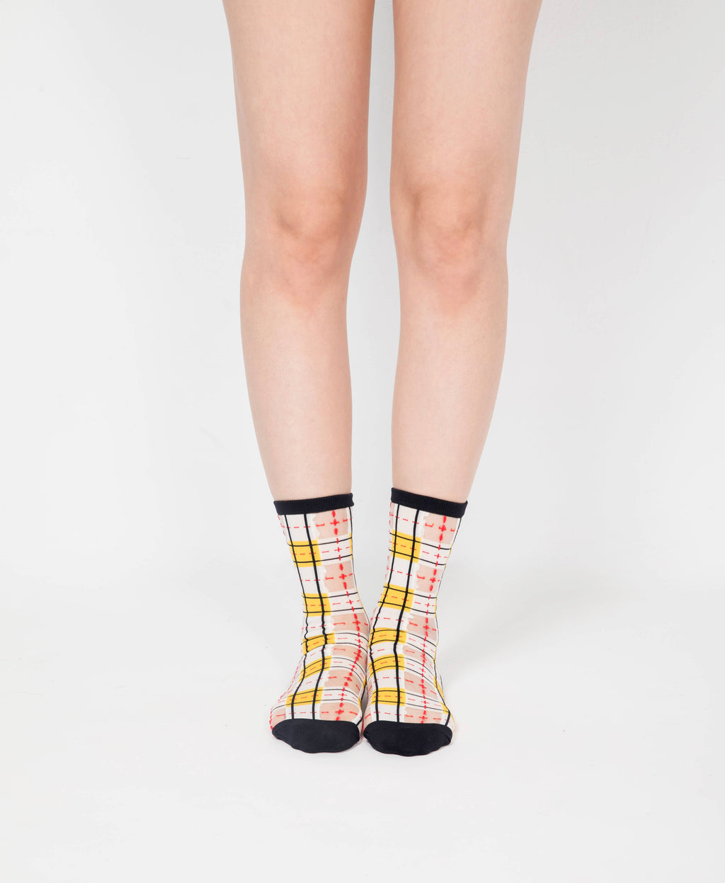 Tartan Sheer Socks - Yellow and Black