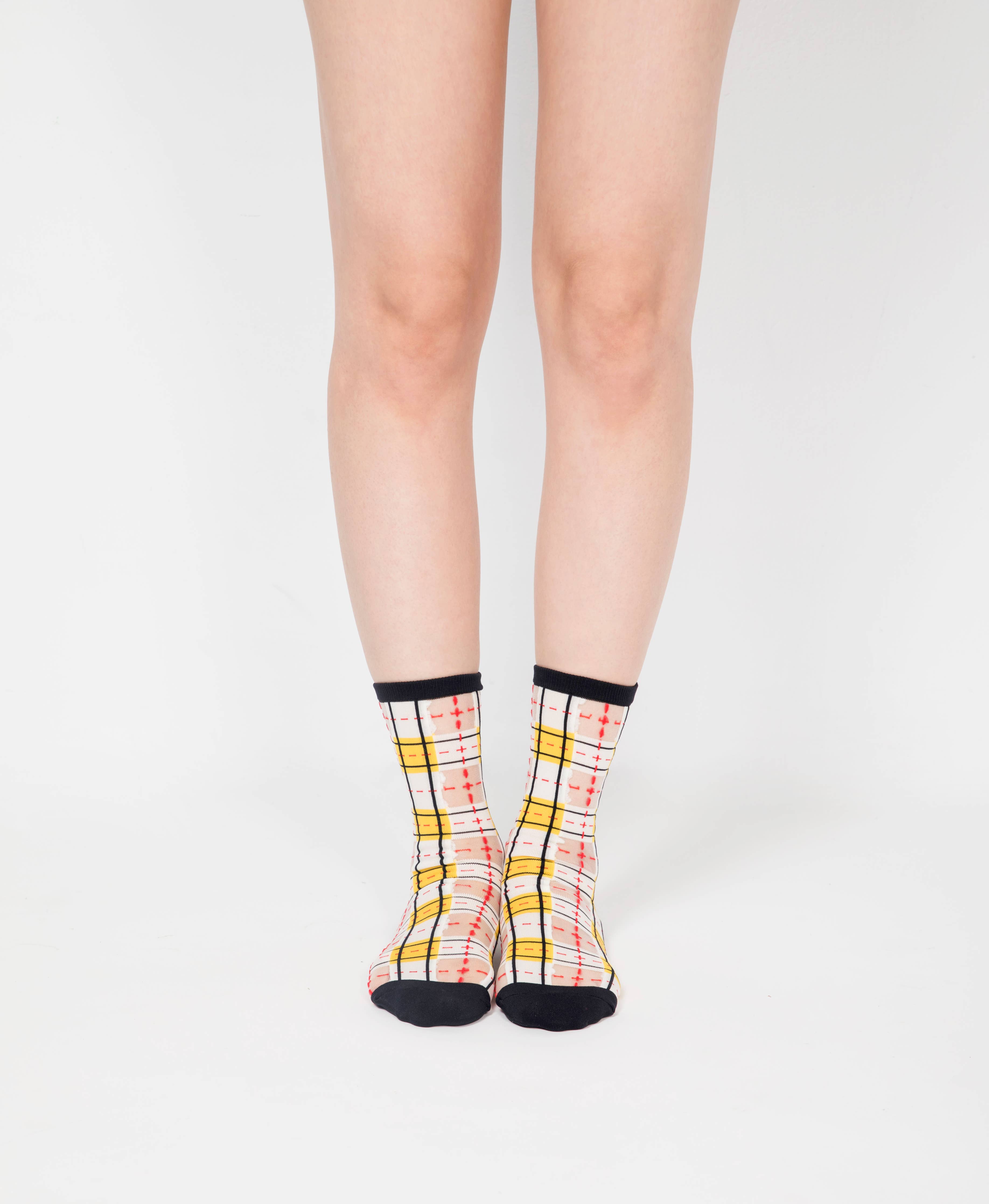 Tartan Sheer Socks - Yellow and Black