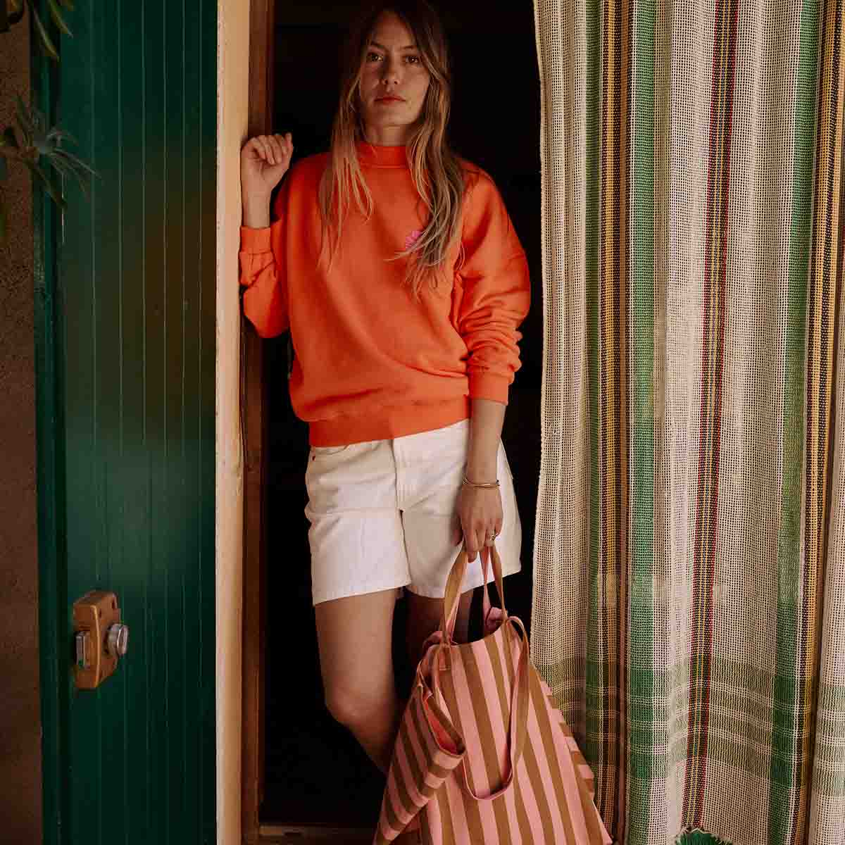 Caramel and Strawberry Stripes Elisa Tote Bag