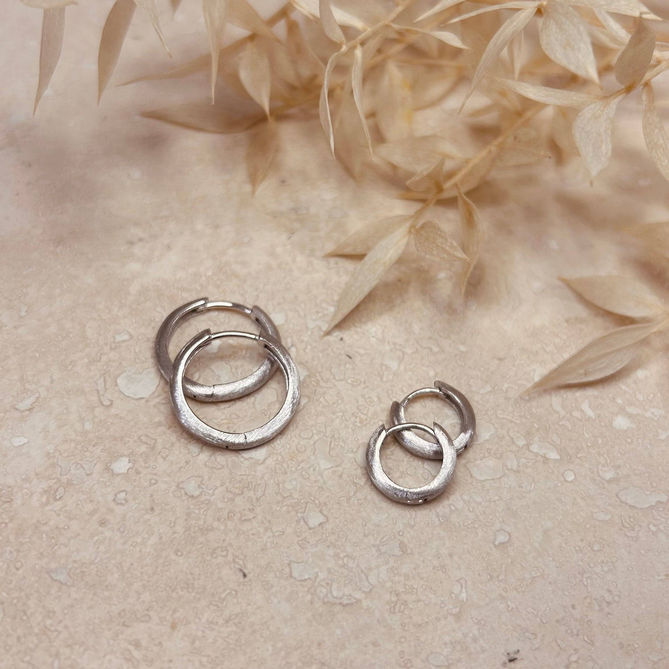 Brushed Silver Minimal Hoop Earrings: 9mm