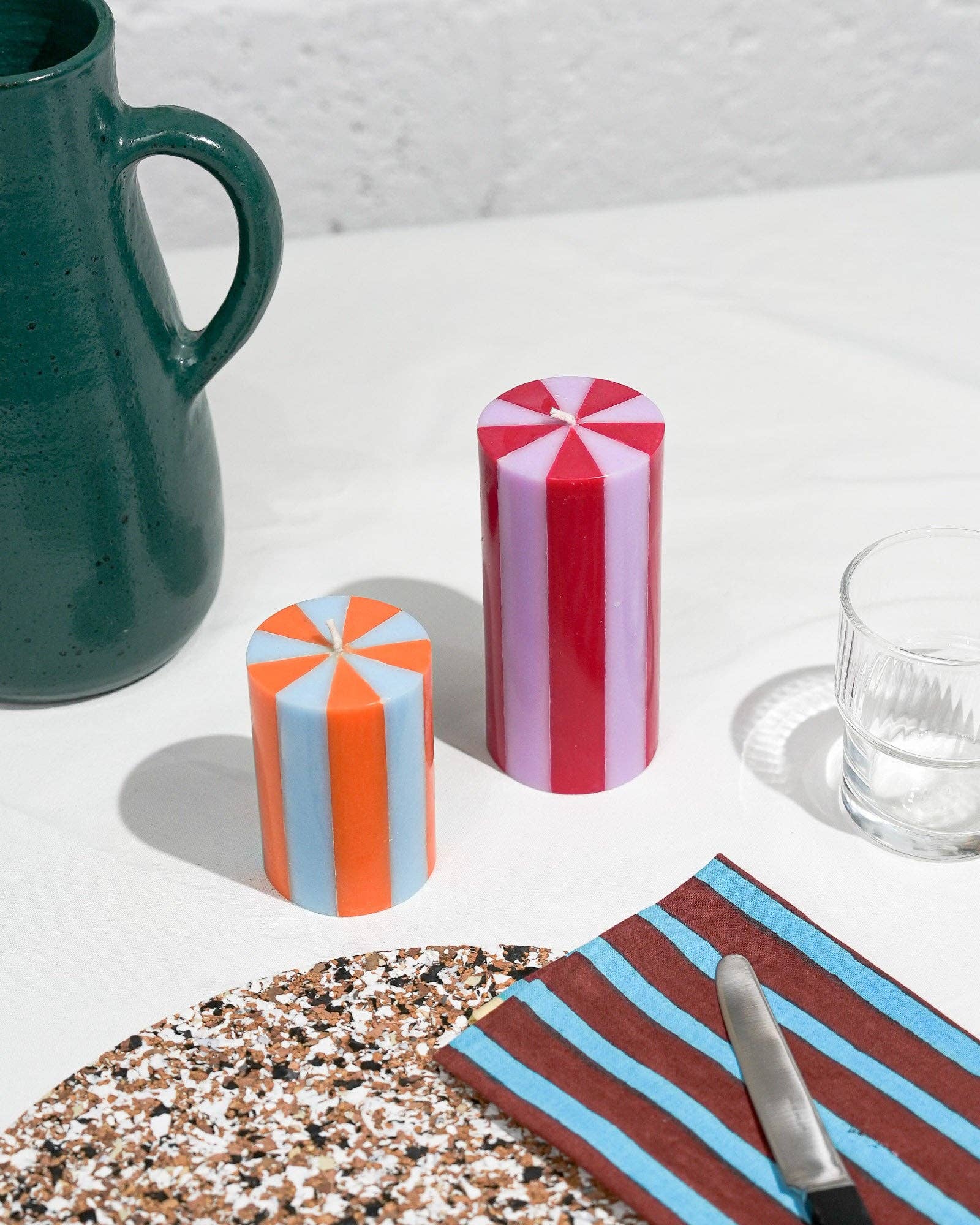 Red / Pink Stripe Pillar Candle (Medium)