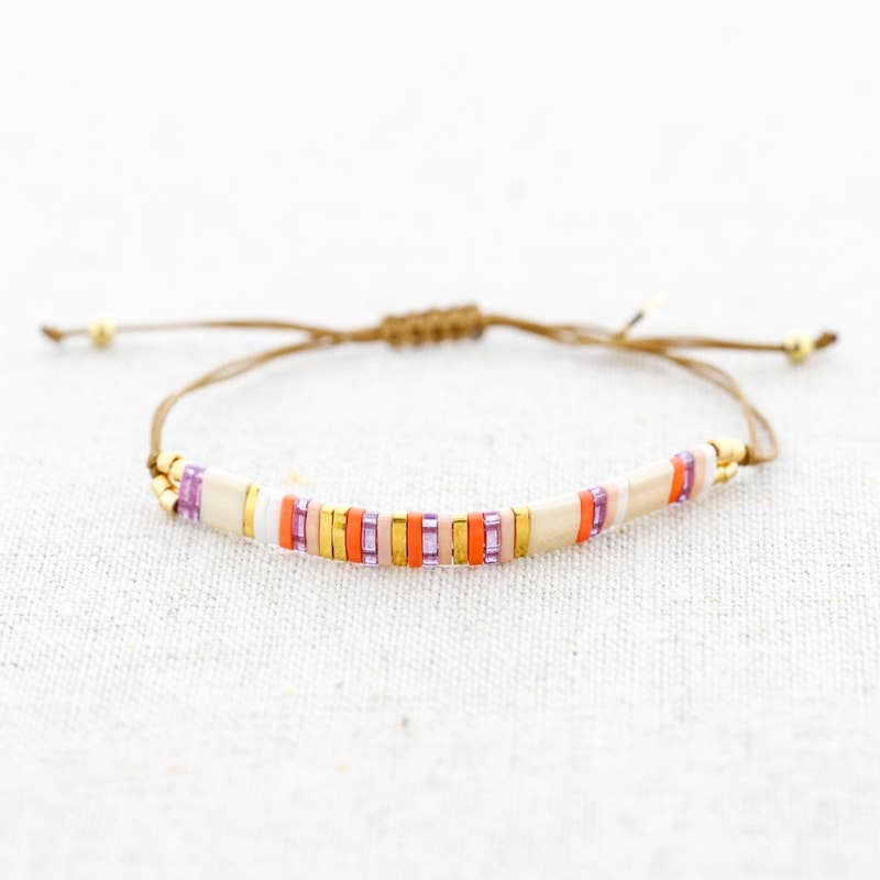Cream, Pink & Purple Miyuki Bead Macrame Bracelet