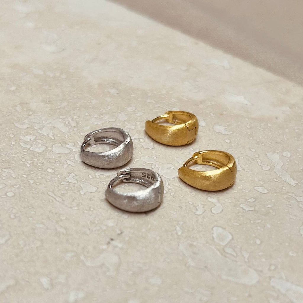Wide Brushed Gold Huggie Hoop Earrings