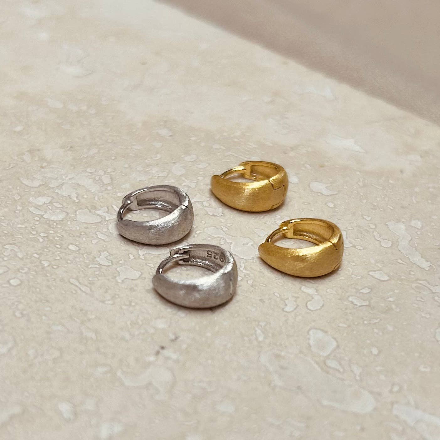 Wide Brushed Gold Huggie Hoop Earrings