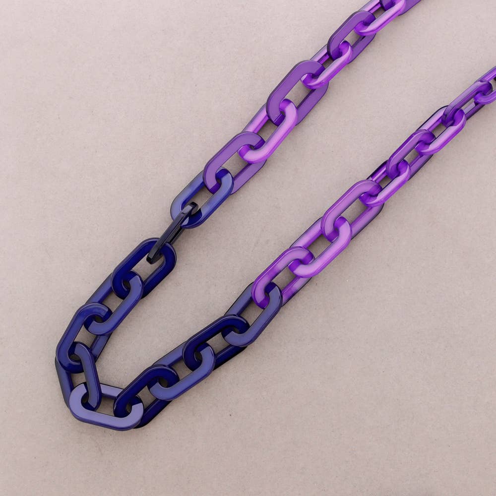 Long Two-Tone Link Necklace Blue